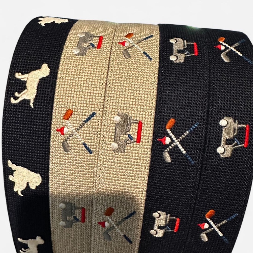 Original Penguin Needlepoint Embroidered Golf or Labrador Belt - Navy & Tan